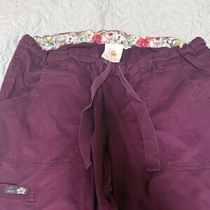 koi Plum Scrub Pants with Floral Waistband